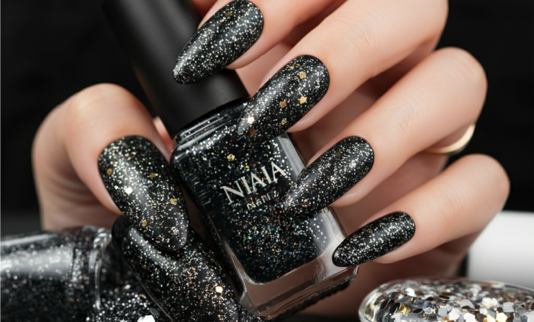 black glitter nails